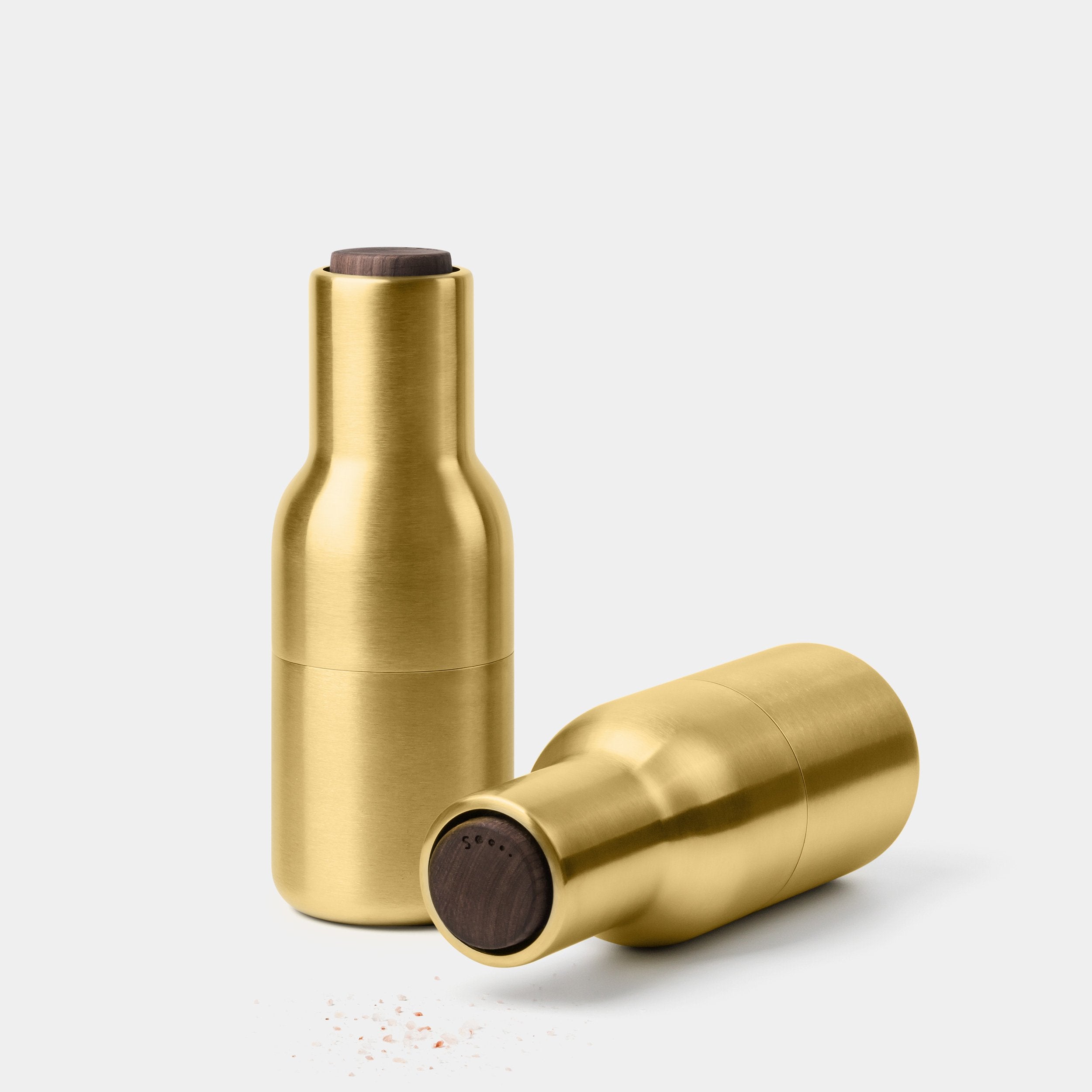 Menu Bottle Grinder – Brushed Brass with Walnut Lid