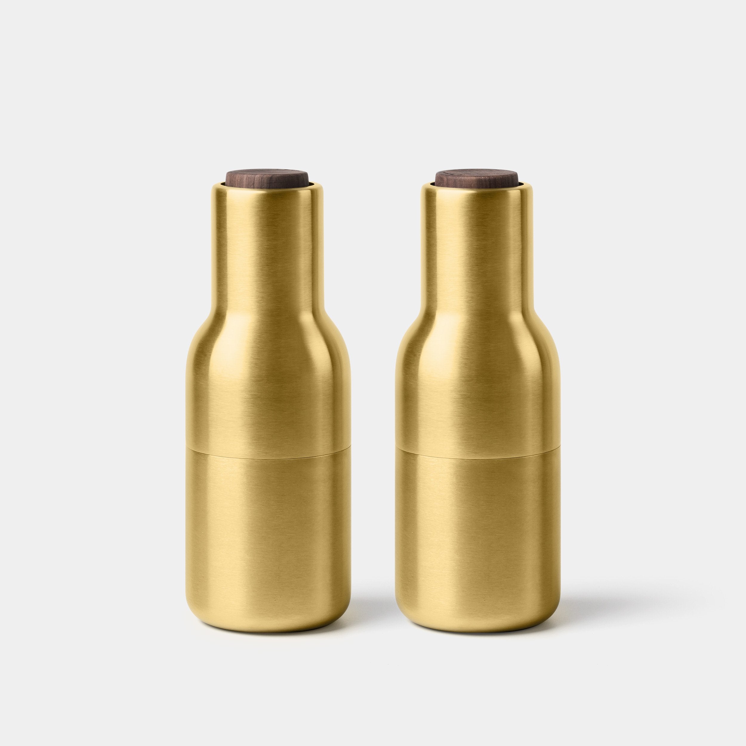 Menu Bottle Grinder – Brushed Brass with Walnut Lid